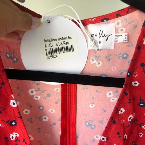 Princess Polly Spring Flower Mini Dress Red Size 4 - Picture 4 of 4